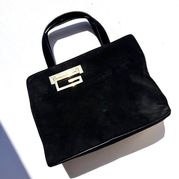 Authentic Vintage GUCCI Suede Black Mini Top Handle Satchel Bag - Picture 1 of 16